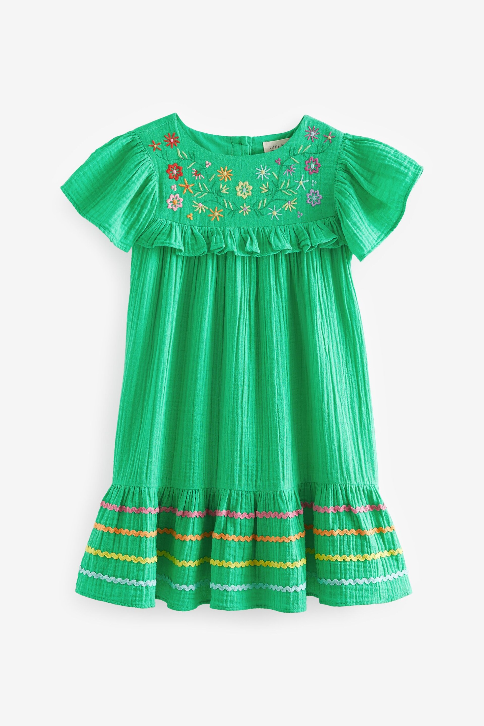 Little Bird by Jools Oliver Green Floral Embroidered Frill Dress - Image 5 of 6