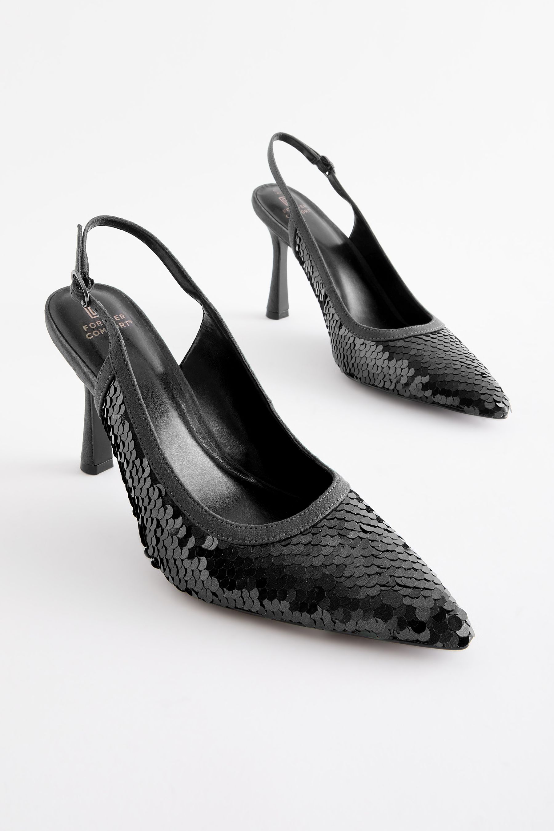 Buy Black Forever Comfort Sequin Point Toe Slingback Heels from Next Luxembourg