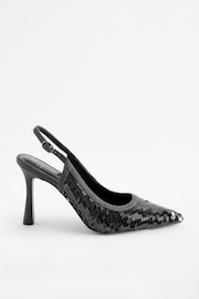 Black Forever Comfort® Sequin Point Toe Slingback Heels - Image 3 of 5