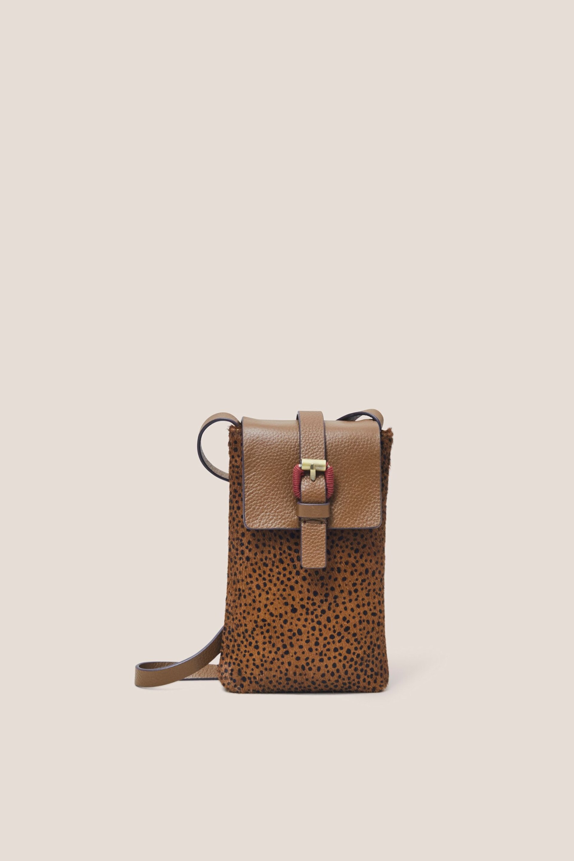 White Stuff Brown Clara Buckle Leather Phone Bag - Image 1 of 3
