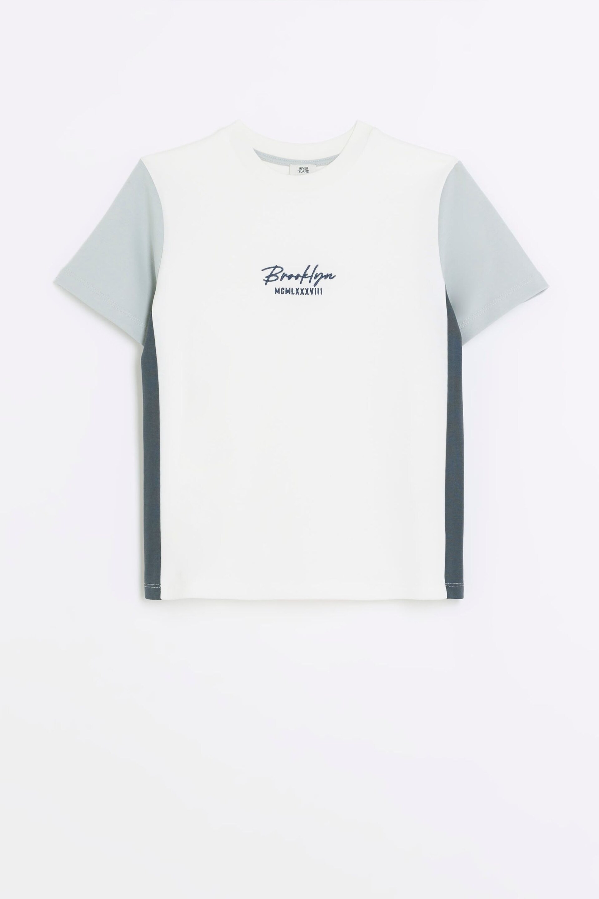 River Island White Boys White Blocked T-Shirt - Image 1 of 4