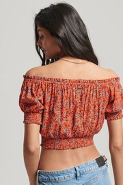 Superdry Orange Smocked Short Sleeve Crop Top - Image 2 of 6