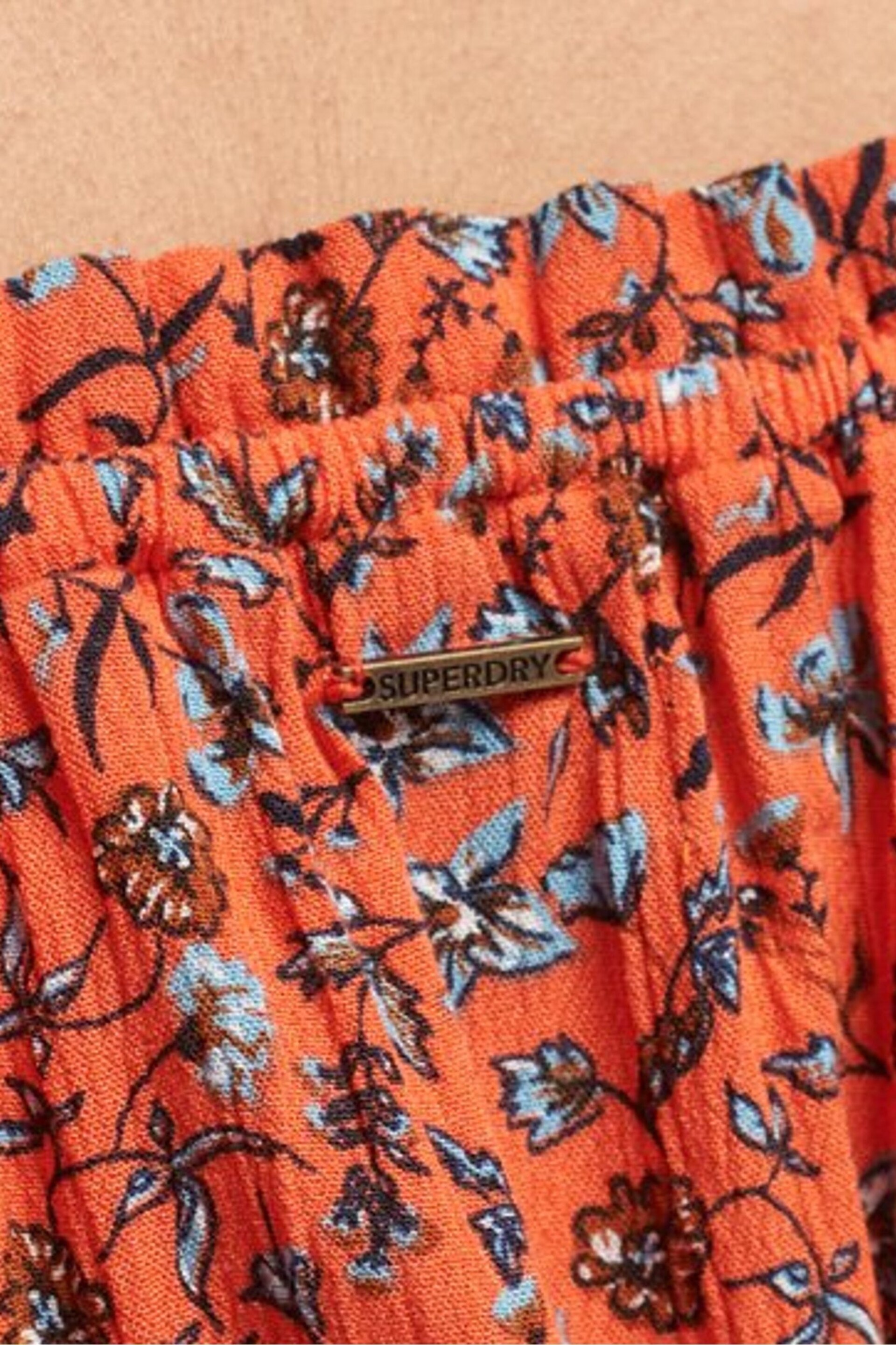 Superdry Orange Smocked Short Sleeve Crop Top - Image 6 of 6