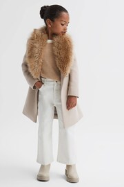 Reiss Oatmeal Brooks Senior Faux Fur Collar Wool Coat - Image 1 of 7
