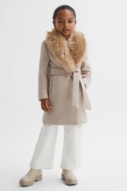 Reiss Oatmeal Brooks Senior Faux Fur Collar Wool Coat - Image 6 of 7