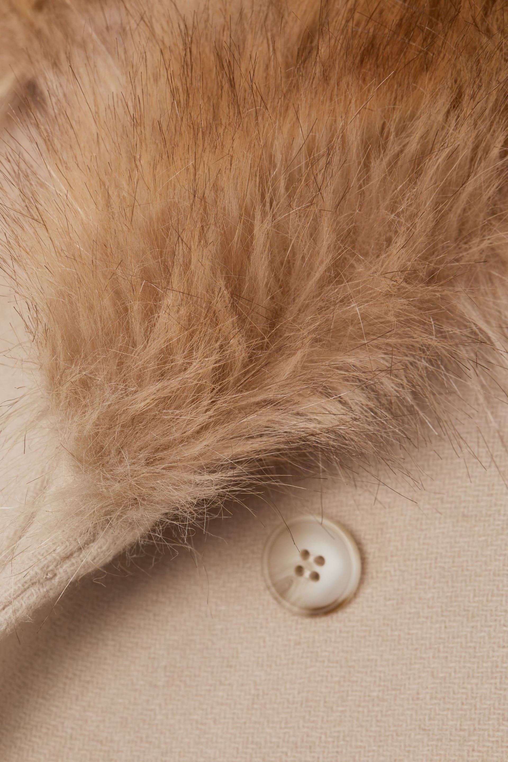 Reiss Oatmeal Brooks Senior Faux Fur Collar Wool Coat - Image 7 of 7
