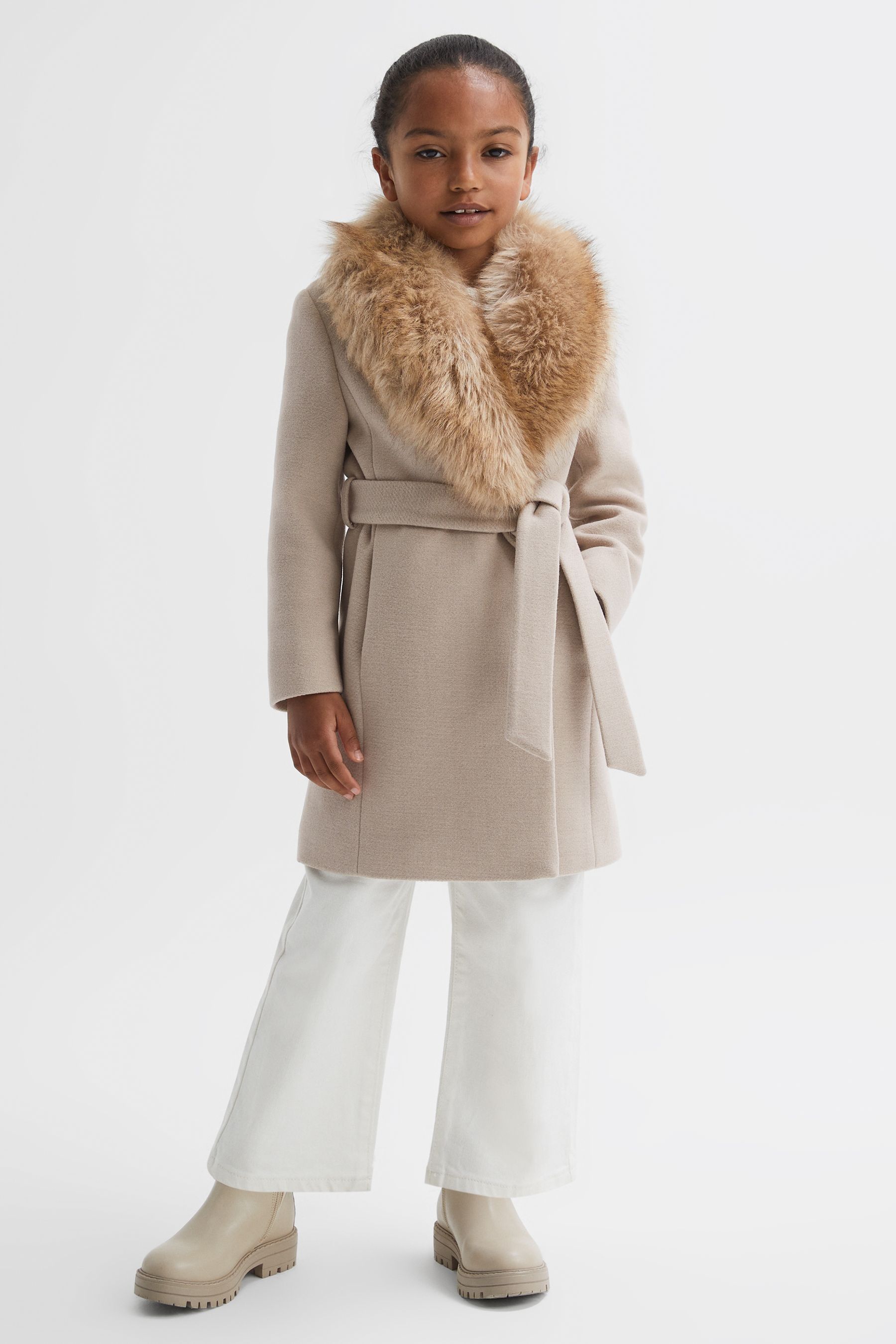 Buy Reiss Oatmeal Brooks Junior Faux Fur Collar Wool Coat from the Next UK online shop