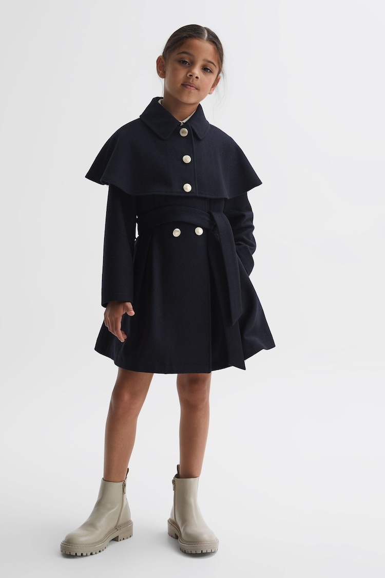 Reiss Navy Rose 4-9 yrs Wool Shoulder Cape Coat - Image 1 of 6