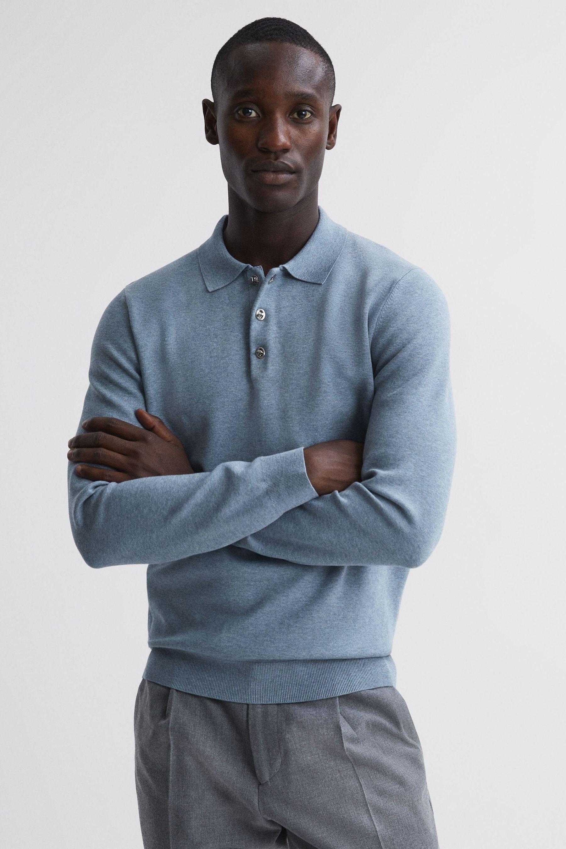 Buy Reiss Blue Melange Sharp Long Sleeve Polo Shirt from the Next UK online shop