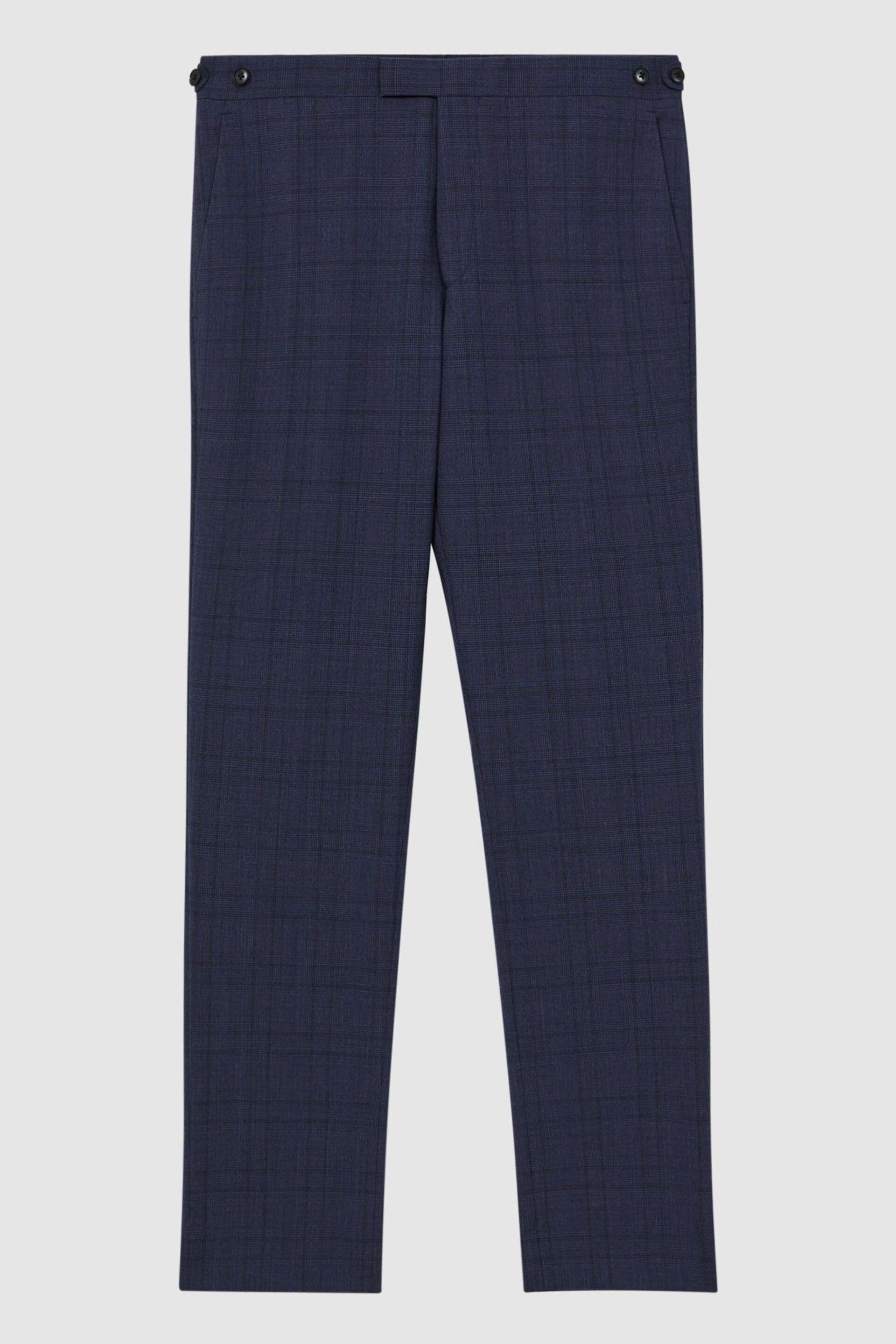 Reiss Indigo City Slim Fit Wool Checked Trousers - Image 2 of 4