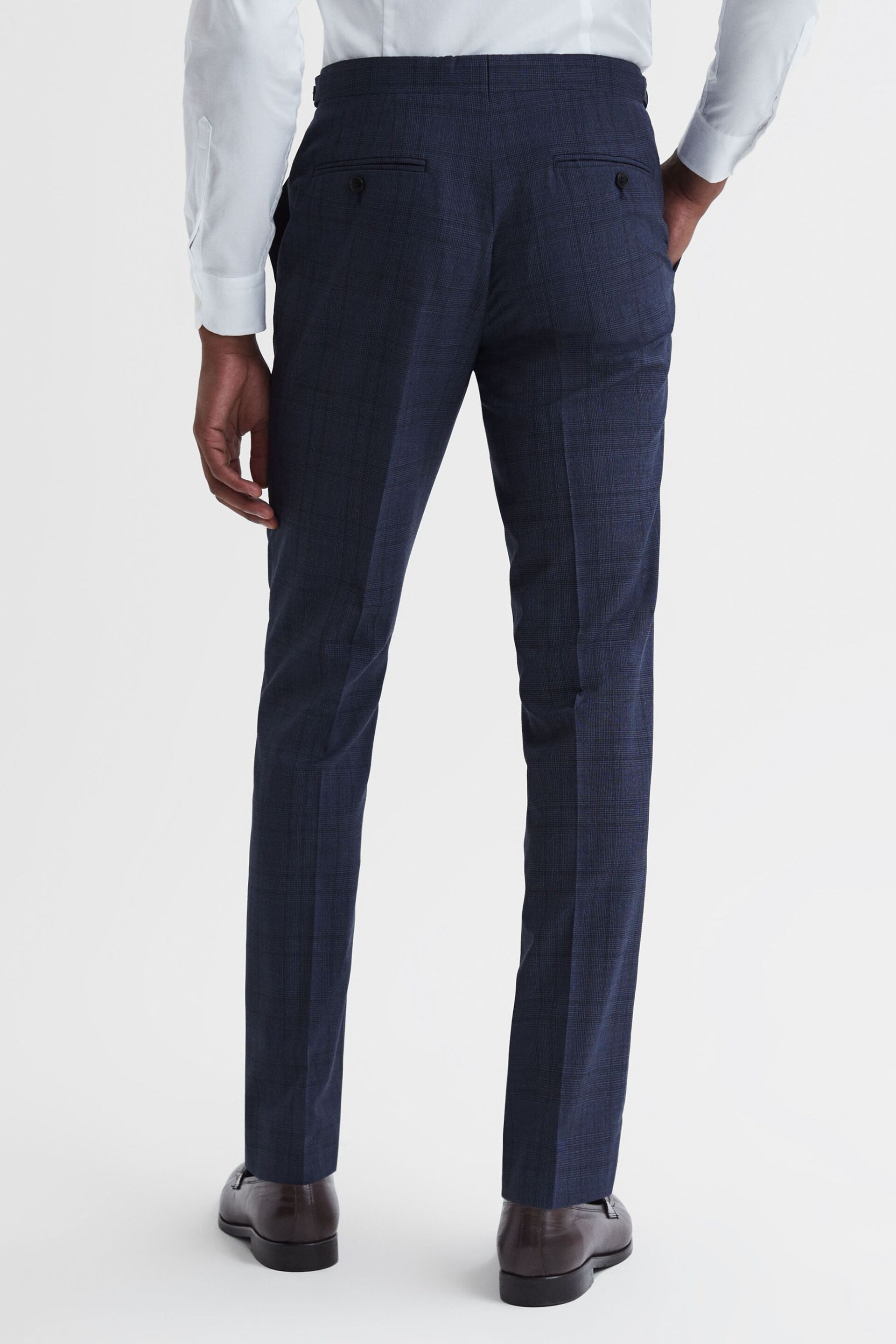 Reiss Indigo City Slim Fit Wool Checked Trousers - Image 4 of 4