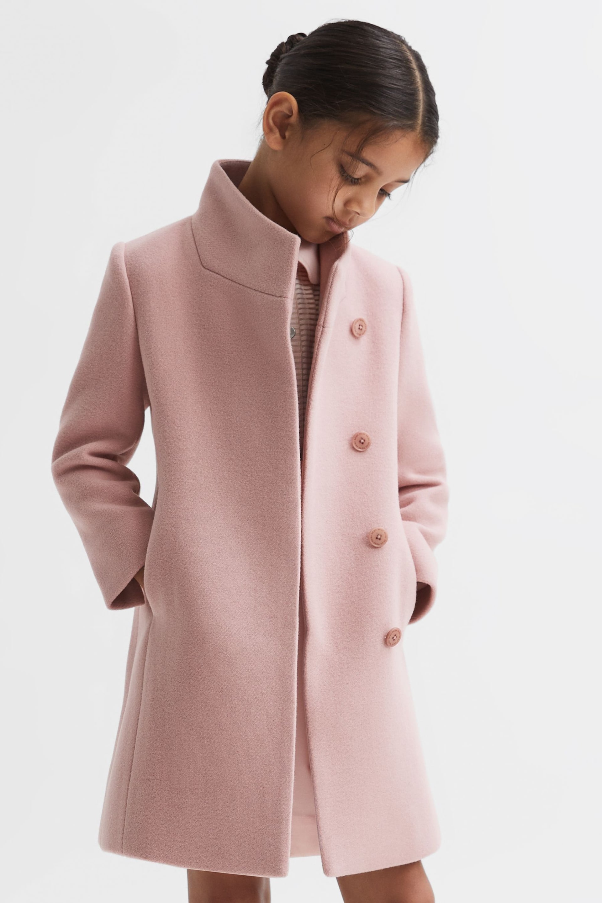 Reiss Pink Kia Junior Wool Blend Funnel Neck Coat - Image 1 of 6
