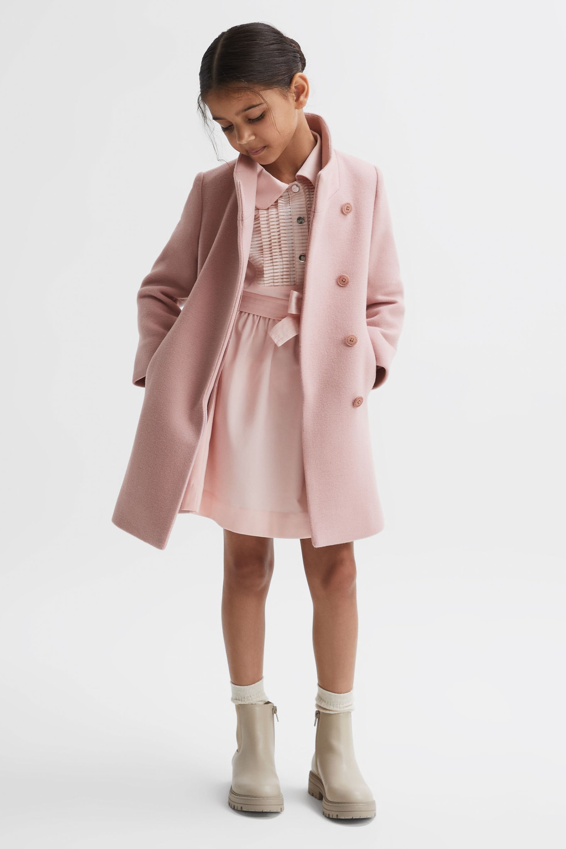 Reiss Pink Kia Junior Wool Blend Funnel Neck Coat - Image 3 of 6