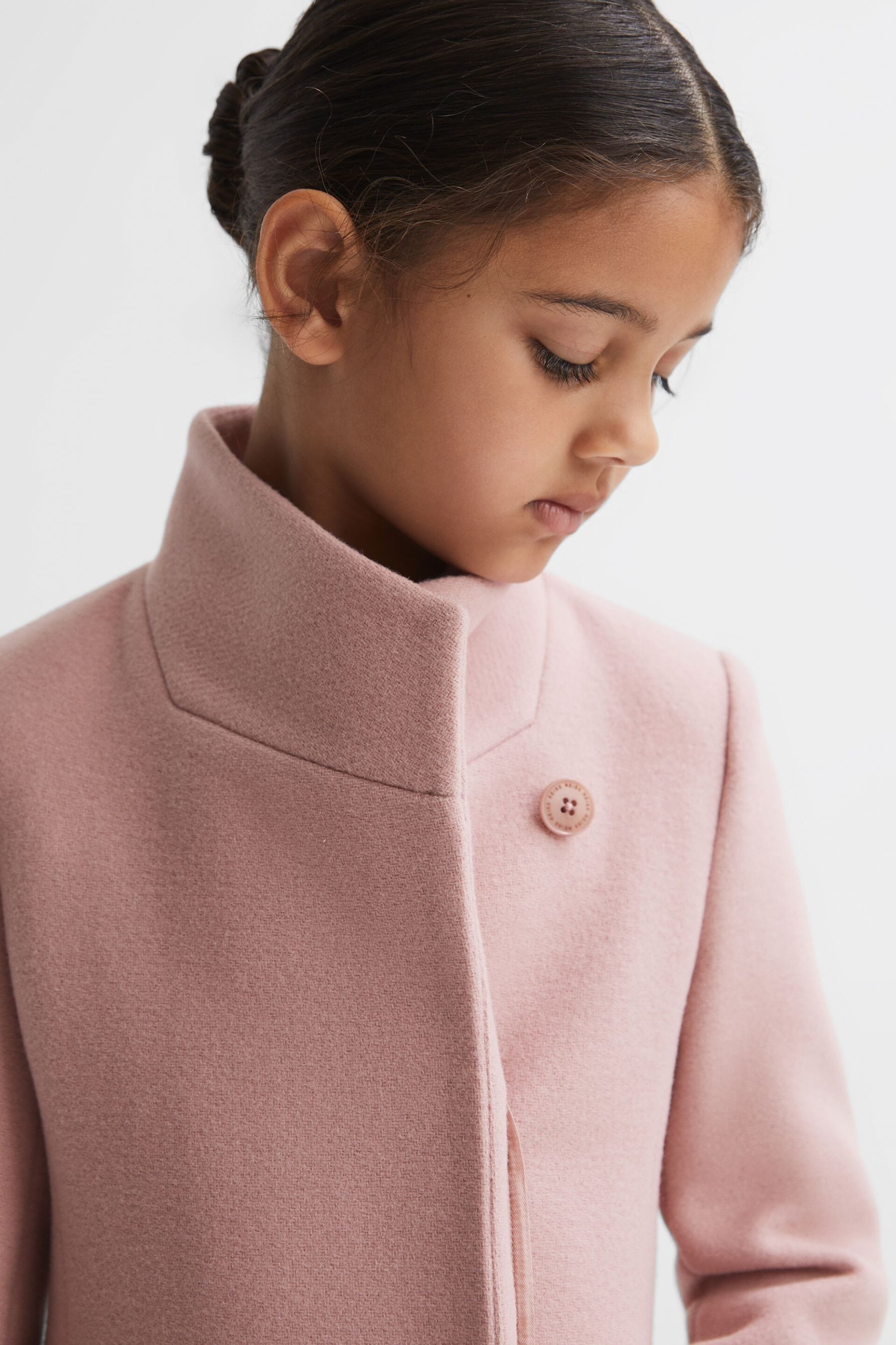 Reiss Pink Kia Junior Wool Blend Funnel Neck Coat - Image 4 of 6