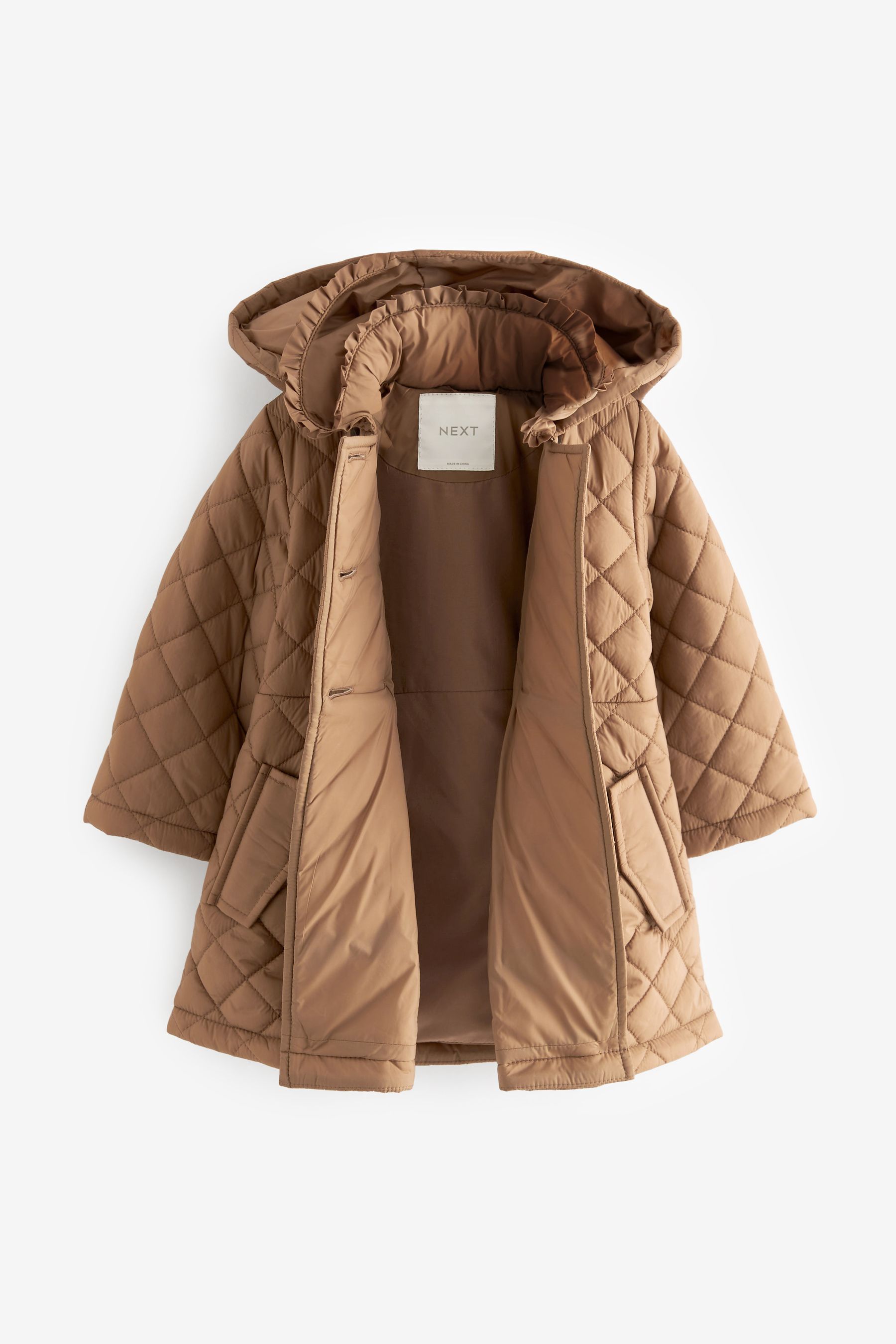 Buy Camel Shower Resistant Frill Collar Quilted Coat 3mths 7yrs from Next Luxembourg