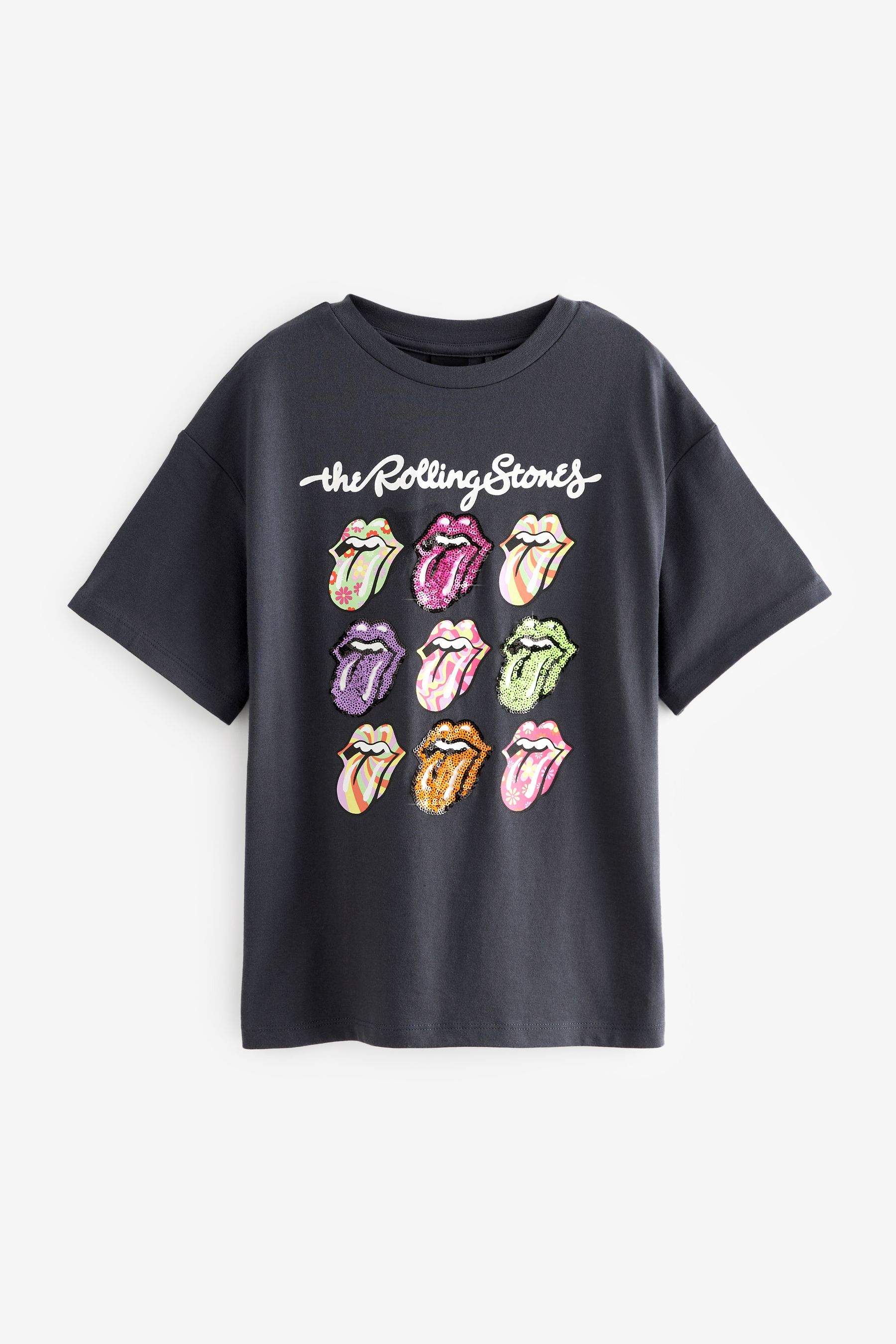 Charcoal Grey Oversized Rolling Stones 100 Cotton T Shirt 3 16yrs