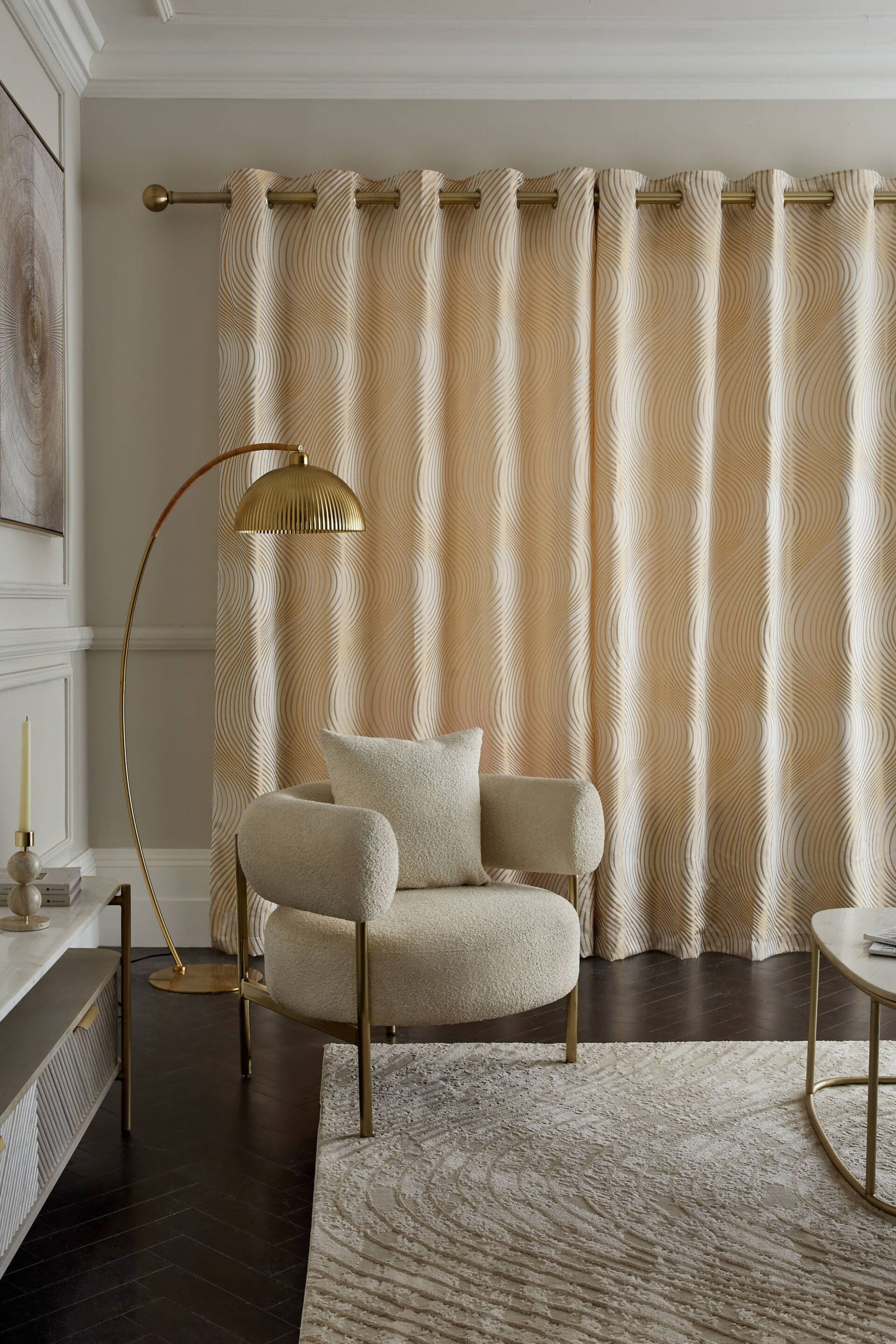 Champagne Gold Valencia Wave Jacquard Eyelet Lined Curtains - Image 2 of 5