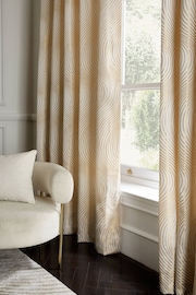 Champagne Gold Valencia Wave Jacquard Eyelet Lined Curtains - Image 3 of 5