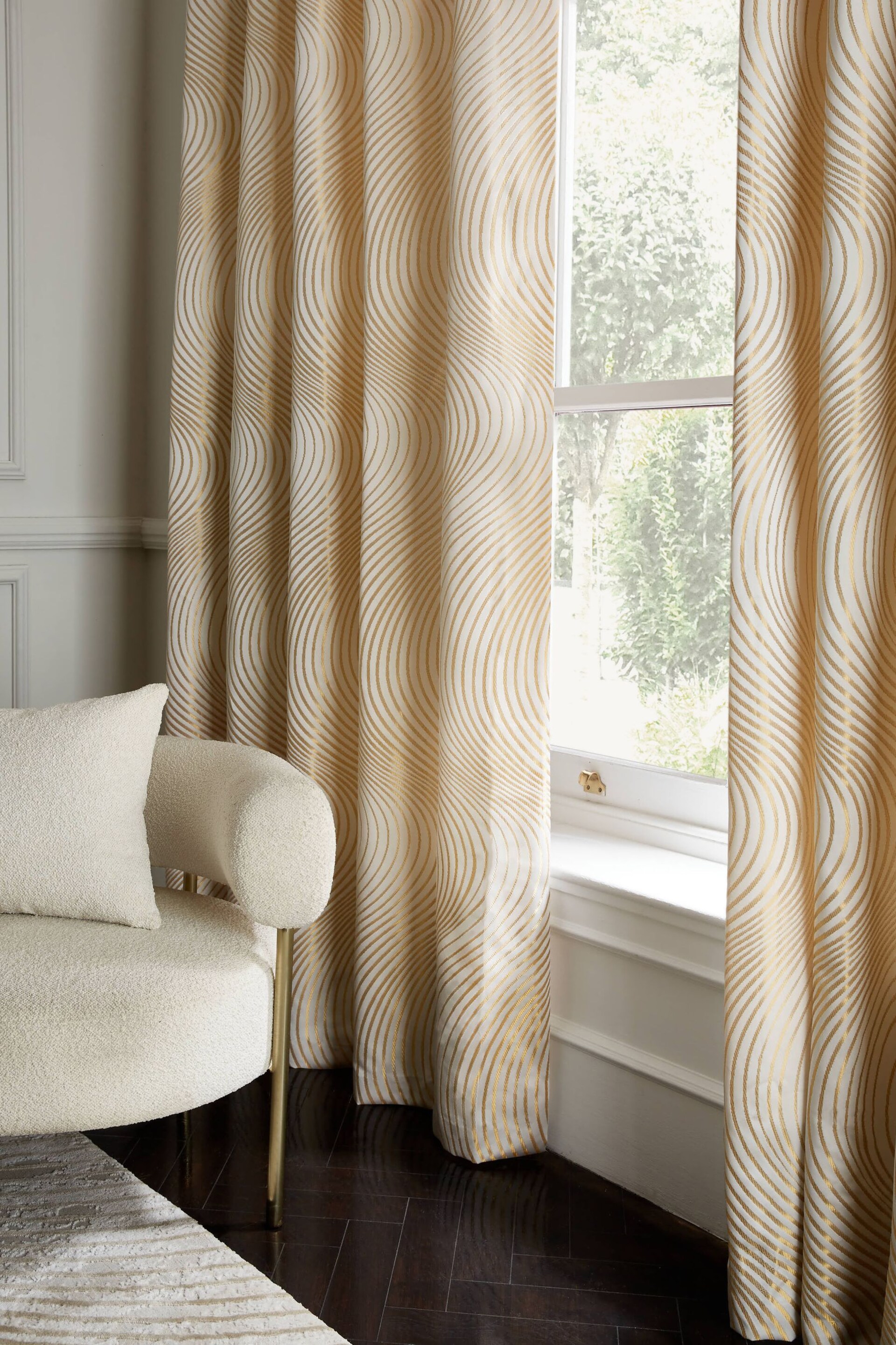 Champagne Gold Valencia Wave Jacquard Eyelet Lined Curtains - Image 3 of 5
