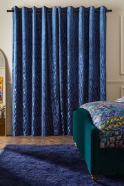 Navy Blue Cut Velvet Eyelet Lined Curtains - Image 2 of 6