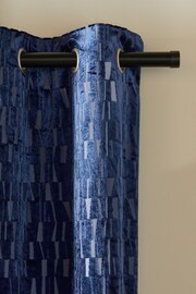 Navy Blue Cut Velvet Eyelet Lined Curtains - Image 4 of 6