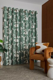 Teal Green Overscale Leaf Eyelet Lined Curtains - Image 2 of 5