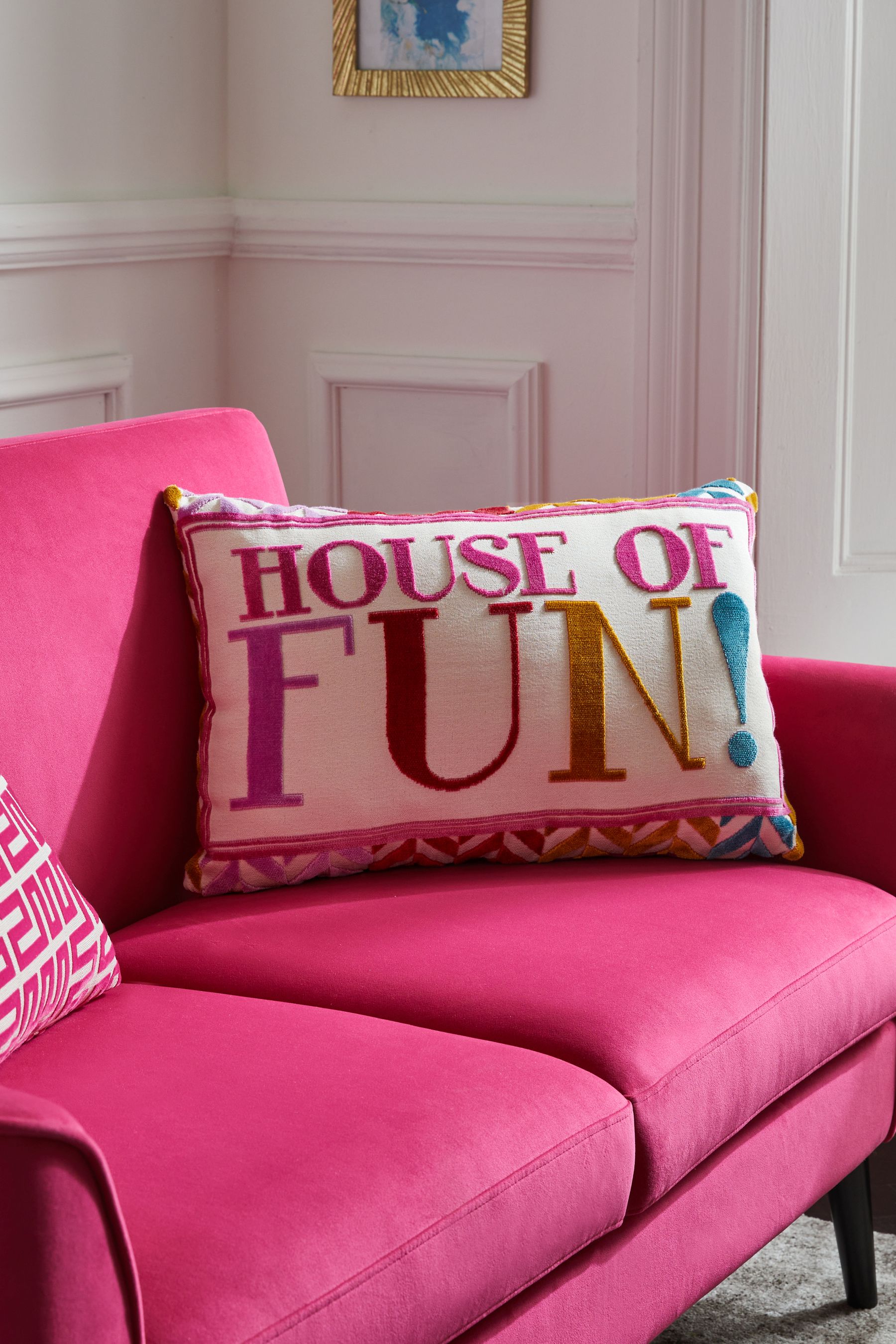 Buy Multi Bright House Of Fun 40 x 59cm Cut Velvet Cushion from Next Luxembourg