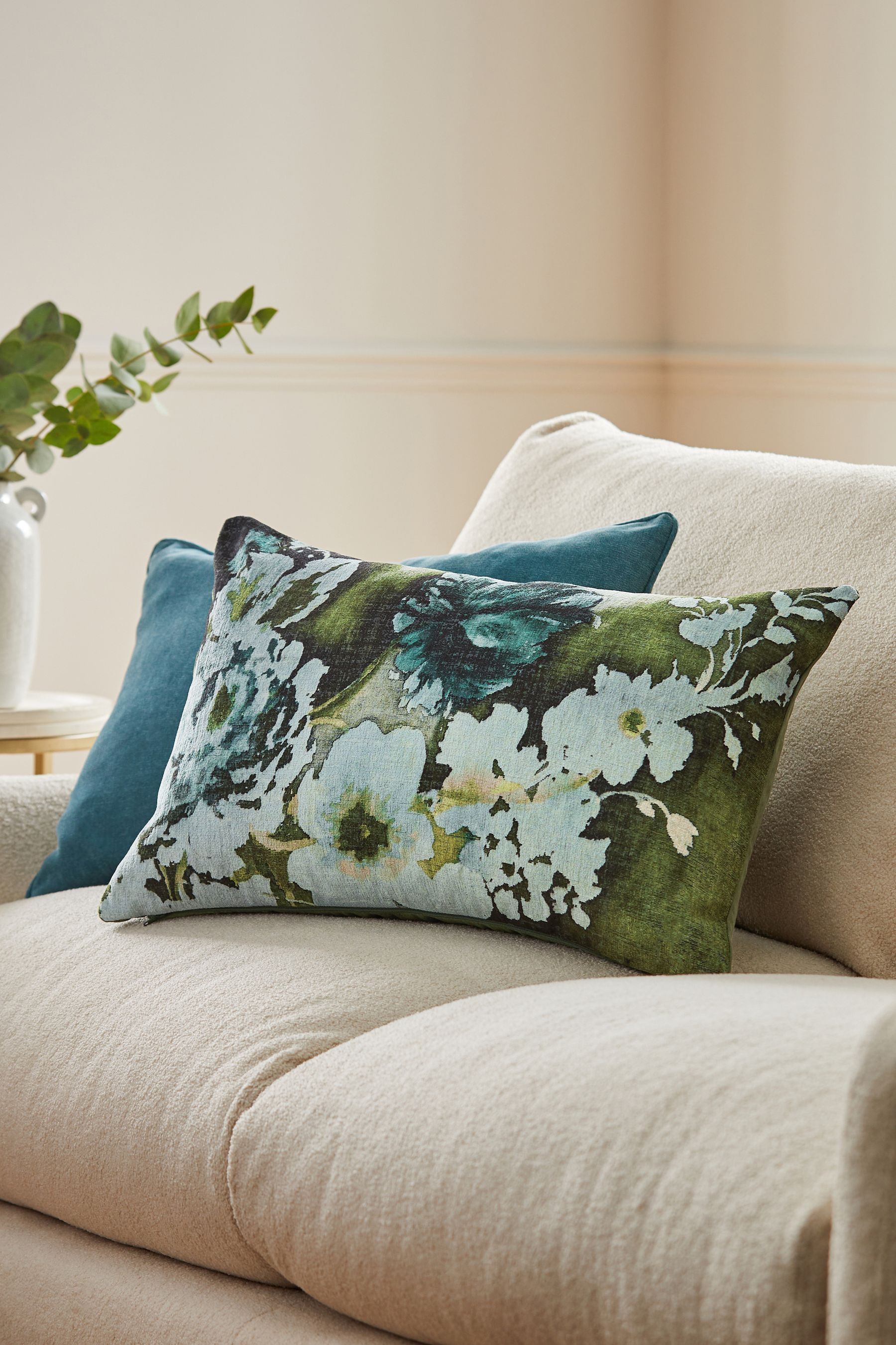 Buy Green 40 x 59cm Bold Floral Large Oblong Cushion from Next Luxembourg