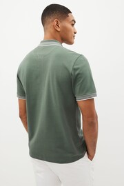 Sage Green Tipped Short Sleeve Textured Polo Shirt - Image 3 of 9