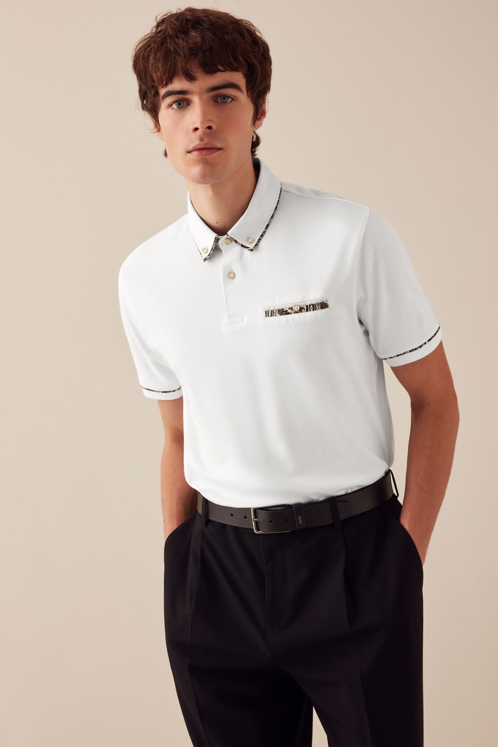 White/Gold Smart Collar Polo Shirt - Image 2 of 9