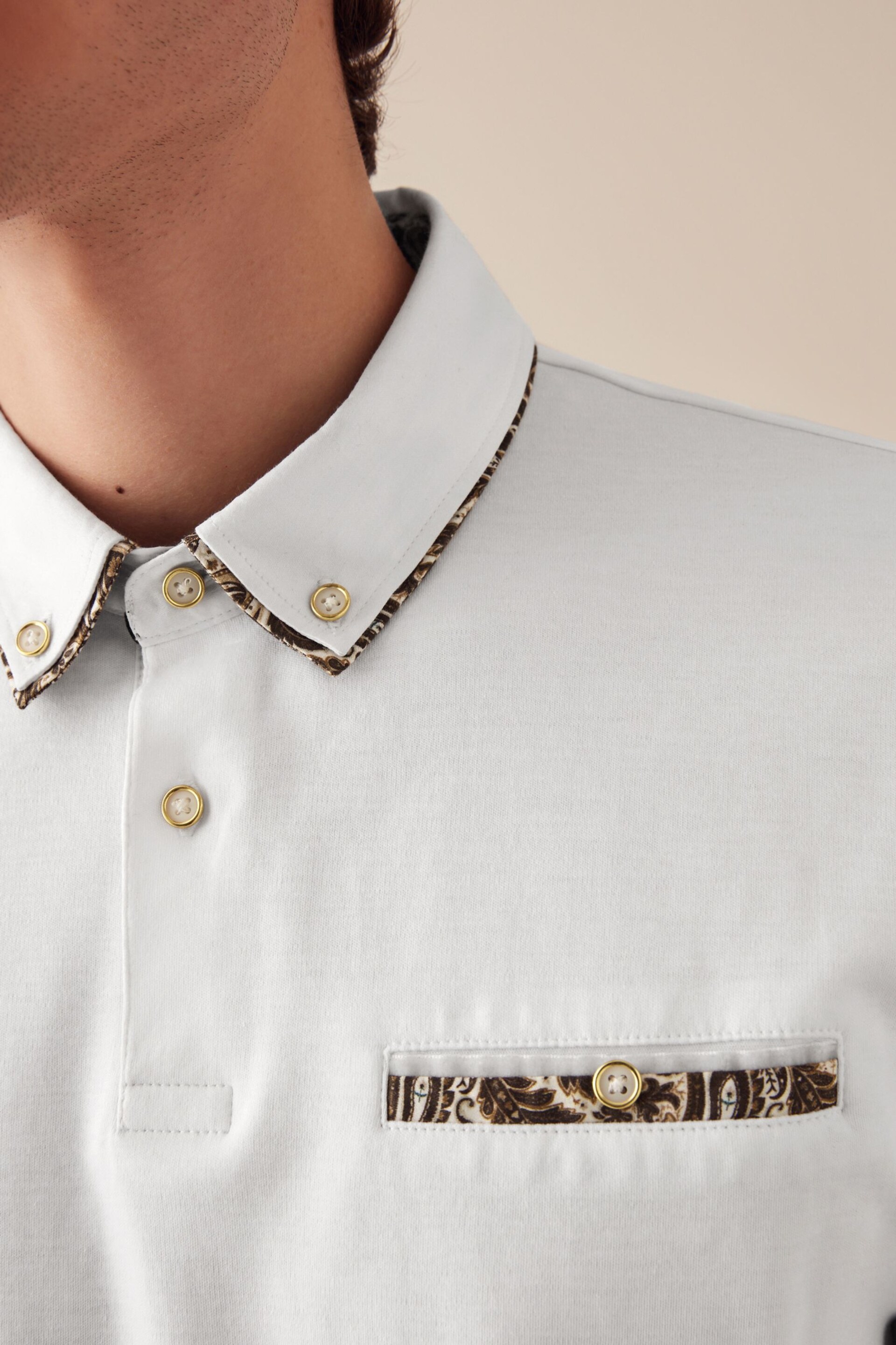 White/Gold Smart Collar Polo Shirt - Image 3 of 9