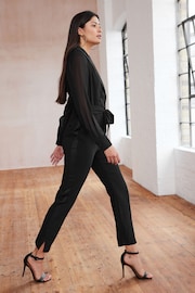Black Sheer Sleeve Tuxedo Jumpsuit - Image 4 of 8