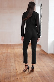 Black Sheer Sleeve Tuxedo Jumpsuit - Image 5 of 8