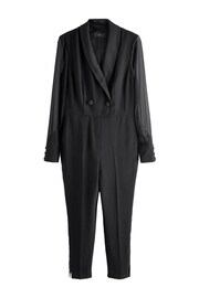 Black Sheer Sleeve Tuxedo Jumpsuit - Image 7 of 8