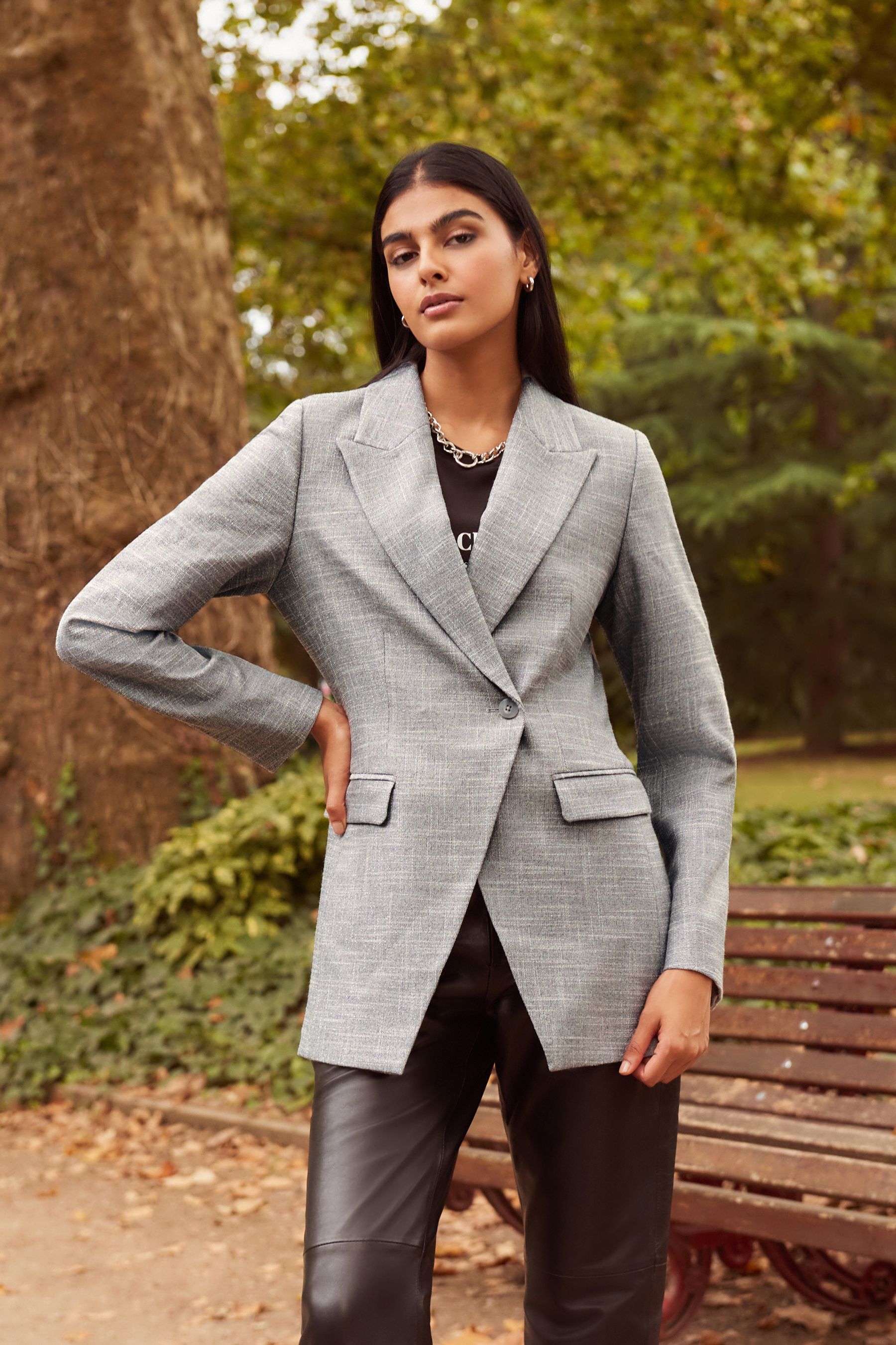 Buy Grey Asymmetric Sparkle Tailored Blazer from Next Luxembourg