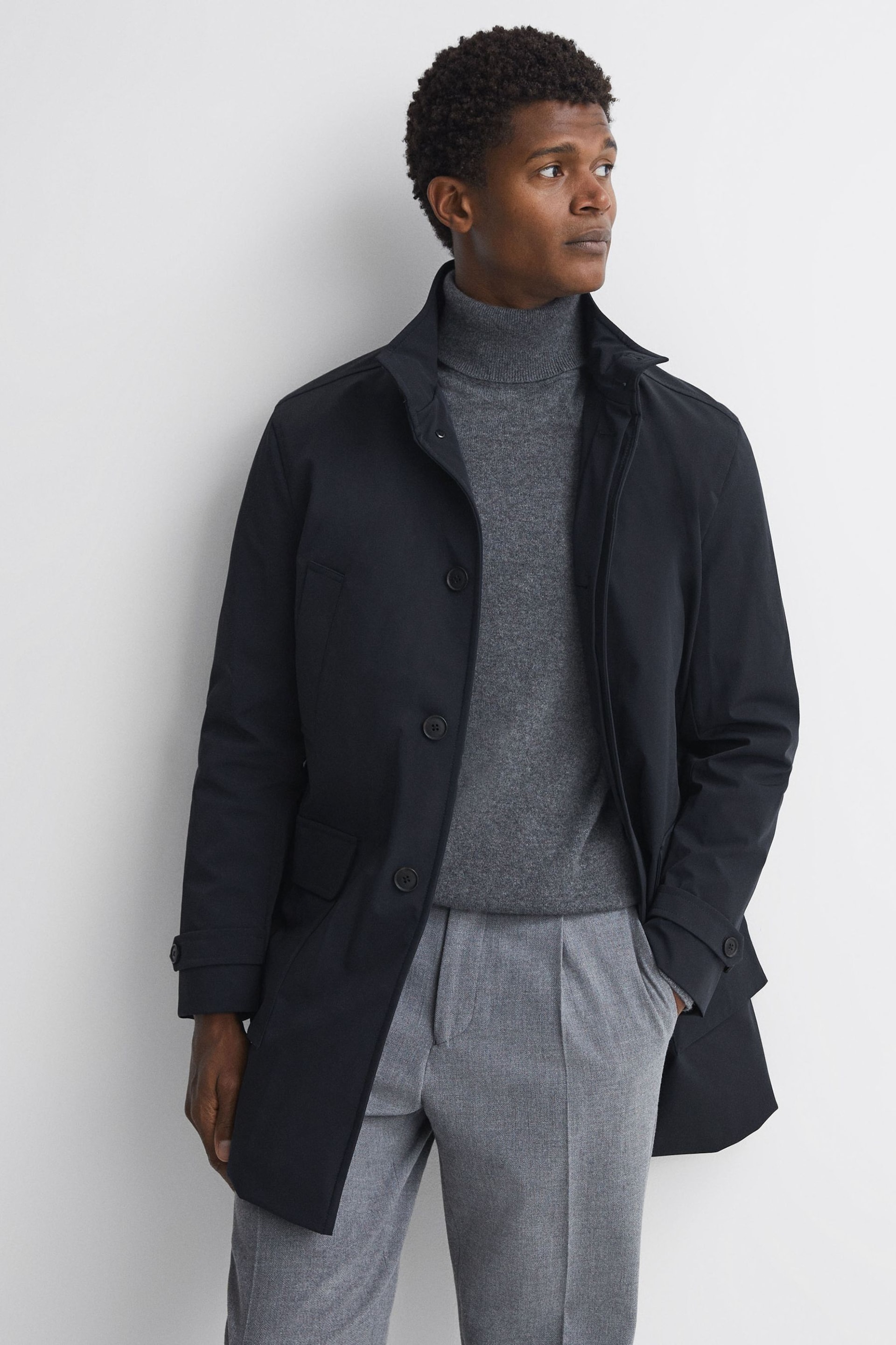 Reiss Navy Player Funnel Neck Removable Insert Jacket - Image 3 of 6