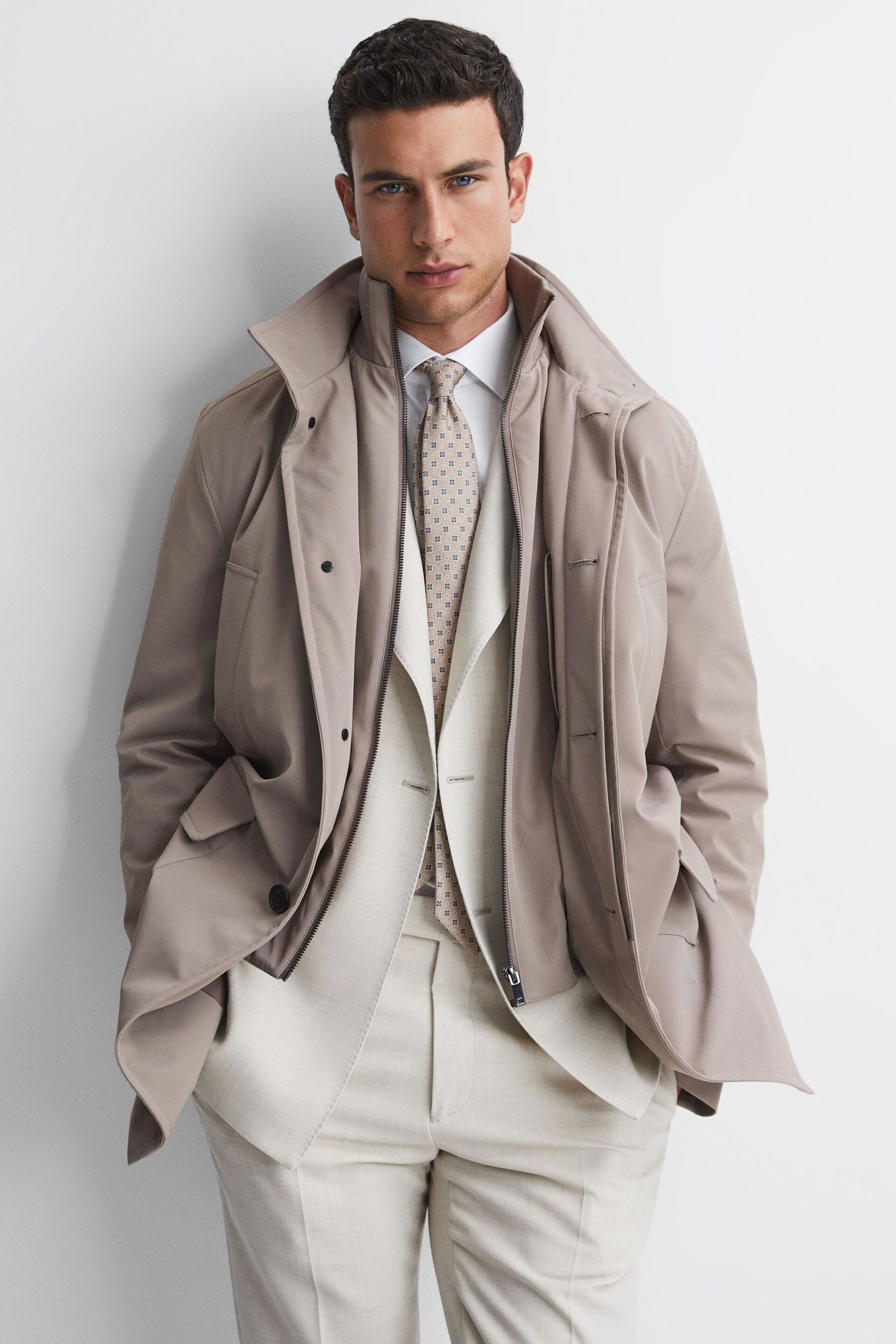 Reiss Taupe Player Funnel Neck Removable Insert Jacket - Image 1 of 5