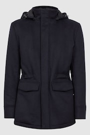 Reiss Navy Torino Wool Blend Removable Hooded Coat - Image 2 of 8