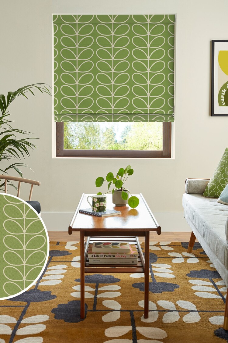 Orla Kiely Chalky Green Jumbo Linear Stem Made to Measure Roman 100% Cotton Blinds - Image 1 of 5