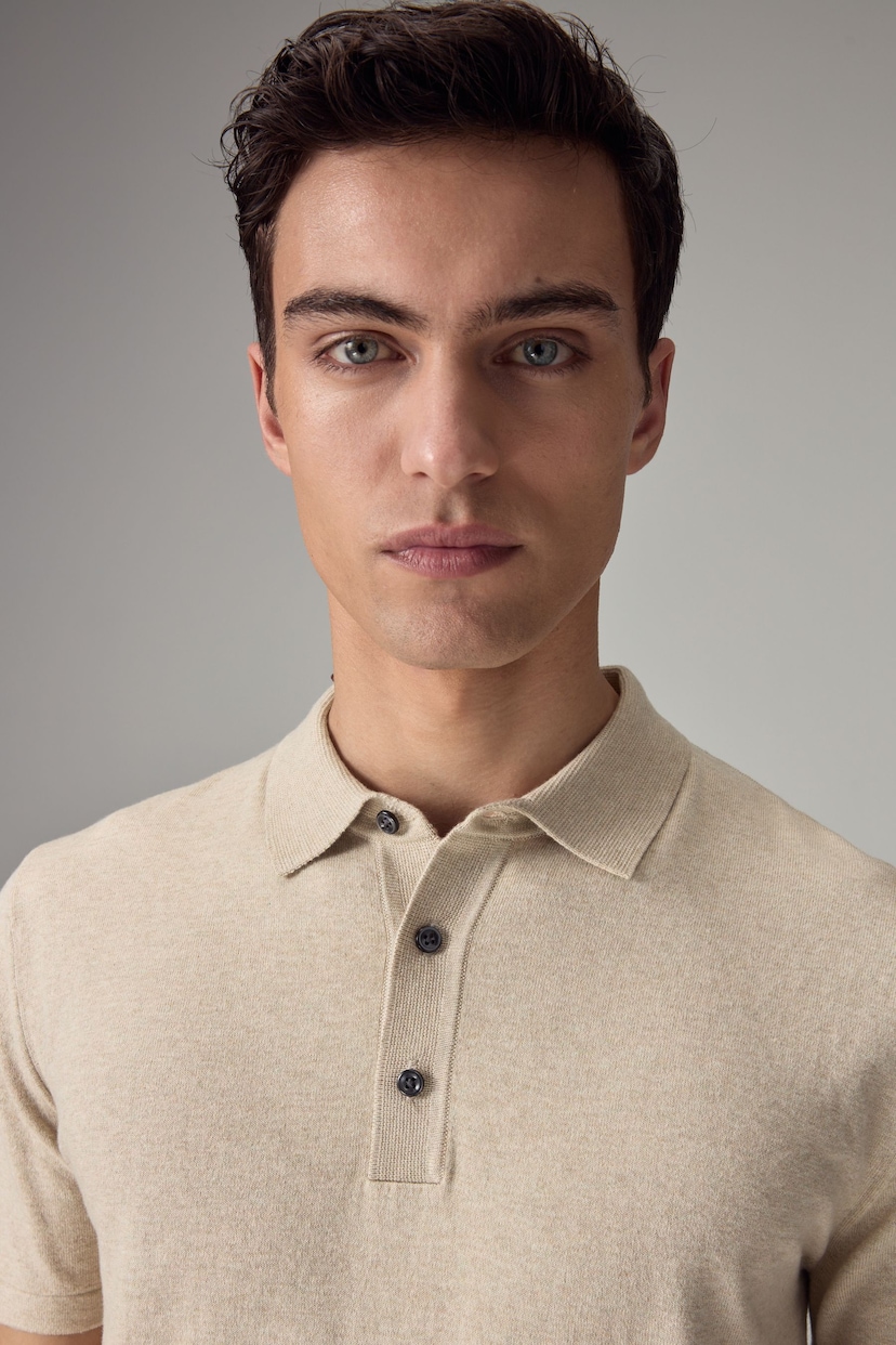 Neutral Regular Fit Knitted Polo Shirt - Image 4 of 7