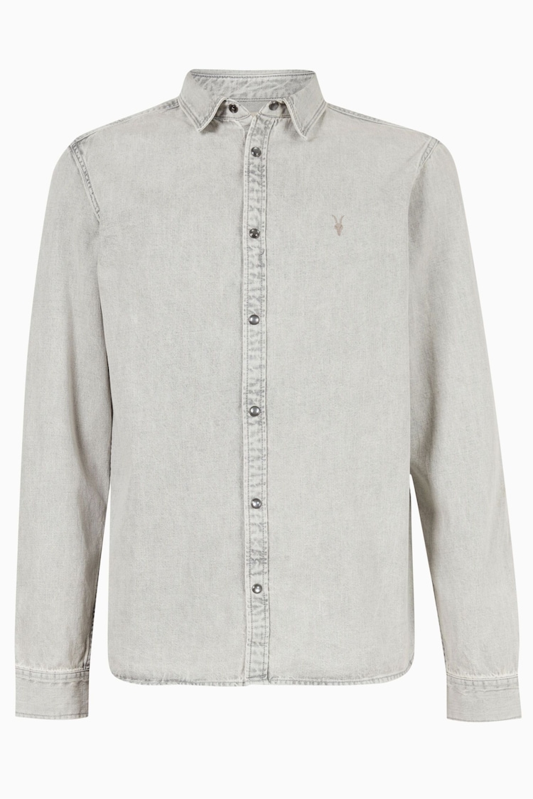 AllSaints Grey Gleason Long Sleeve 100% Cotton Shirt - Image 6 of 6