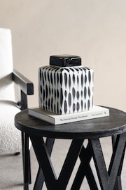 Libra Black/White Vertical Stripes Square Jar - Image 1 of 4