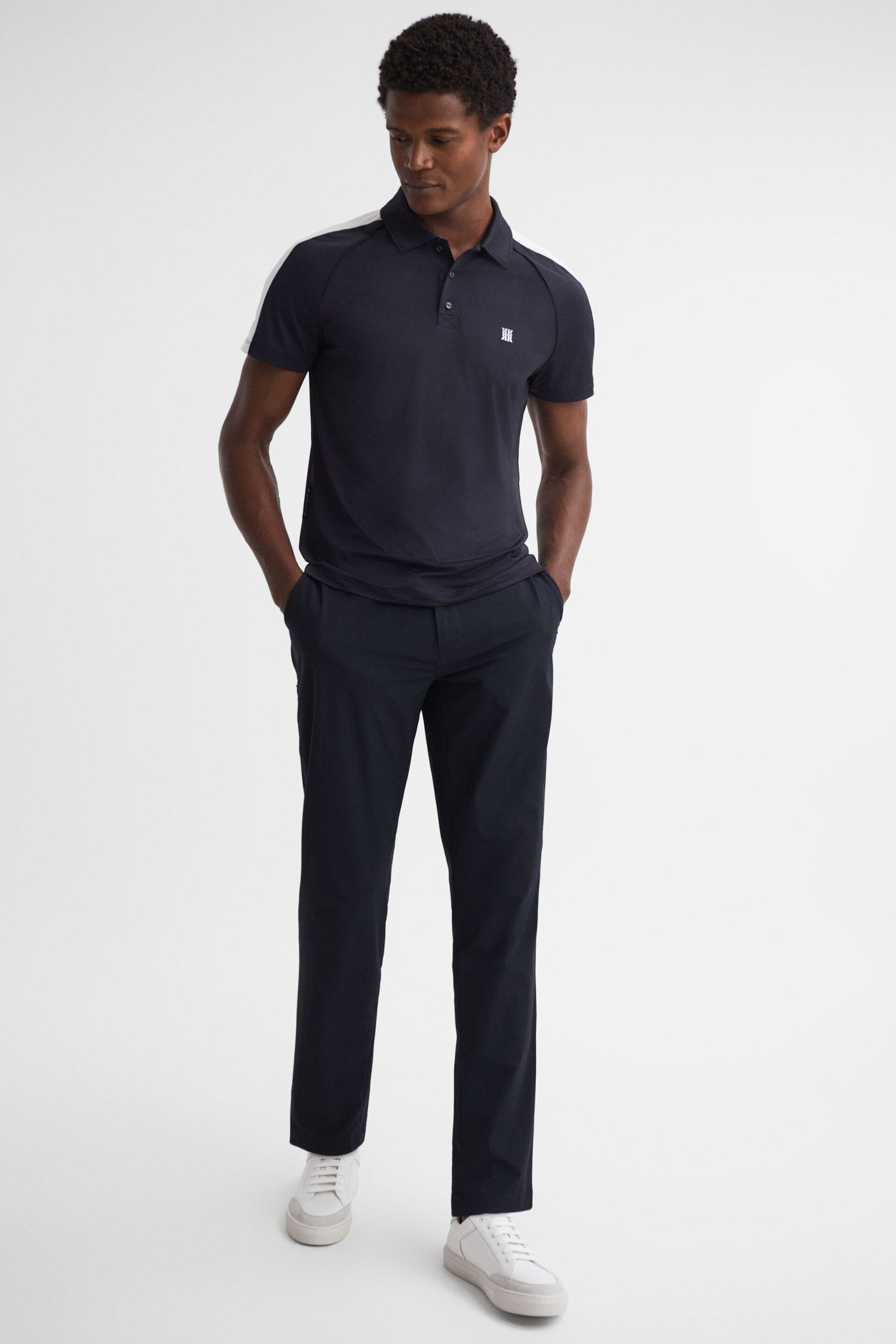 Reiss Navy/White Camberley Golf Airtech Slim Fit Polo Shirt - Image 3 of 4