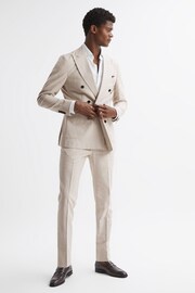 Reiss Oatmeal Craft Double Breasted Cotton-Linen Check Blazer - Image 3 of 6