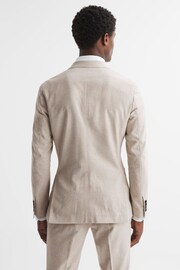 Reiss Oatmeal Craft Double Breasted Cotton-Linen Check Blazer - Image 4 of 6