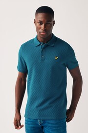 Lyle & Scott Navy Blue Grid Textured Polo Shirt - Image 3 of 4