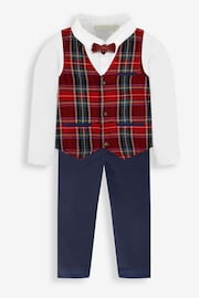 JoJo Maman Bébé Navy Boys' Tartan Waistcoat, Shirt & Cord Trousers Set With Bow Tie - Image 3 of 9