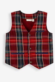 JoJo Maman Bébé Navy Boys' Tartan Waistcoat, Shirt & Cord Trousers Set With Bow Tie - Image 5 of 9