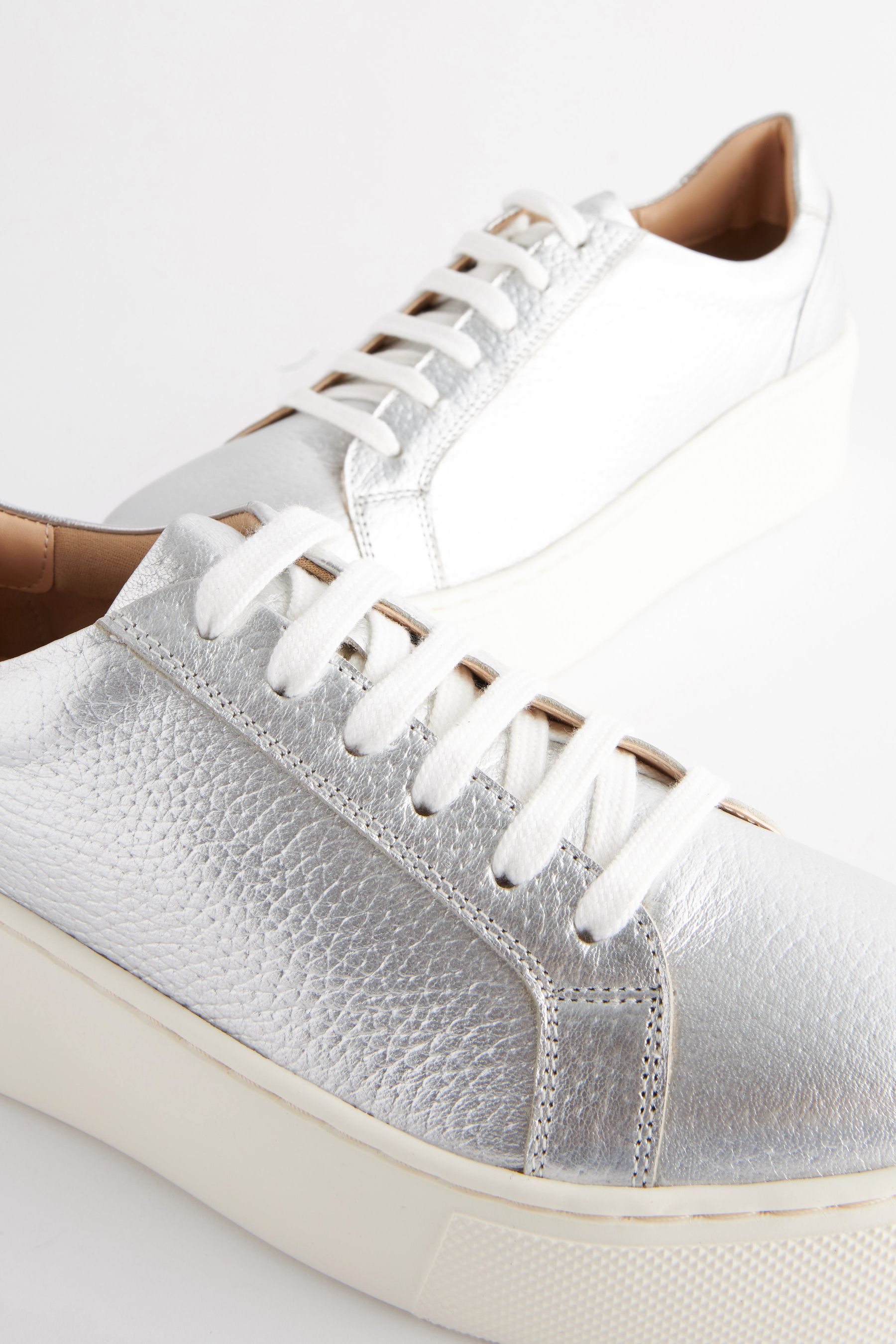 Buy Silver Lace Up Signature Forever Comfort Leather Suede Chunky Wedge Platform Trainers from the Next UK online shop