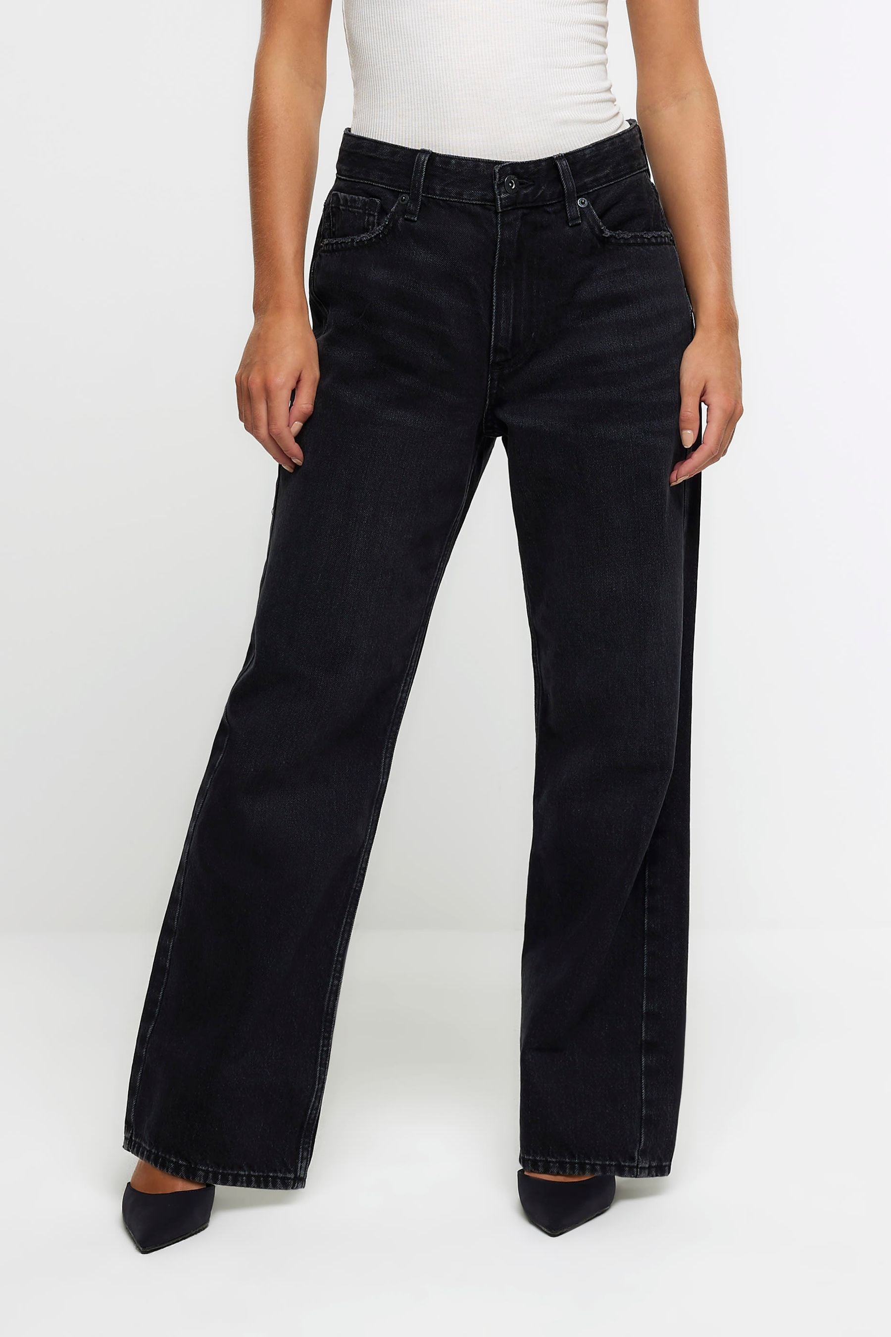 Buy River Island Black Petite 90s Long Straight Leg Jeans from the Next UK online shop